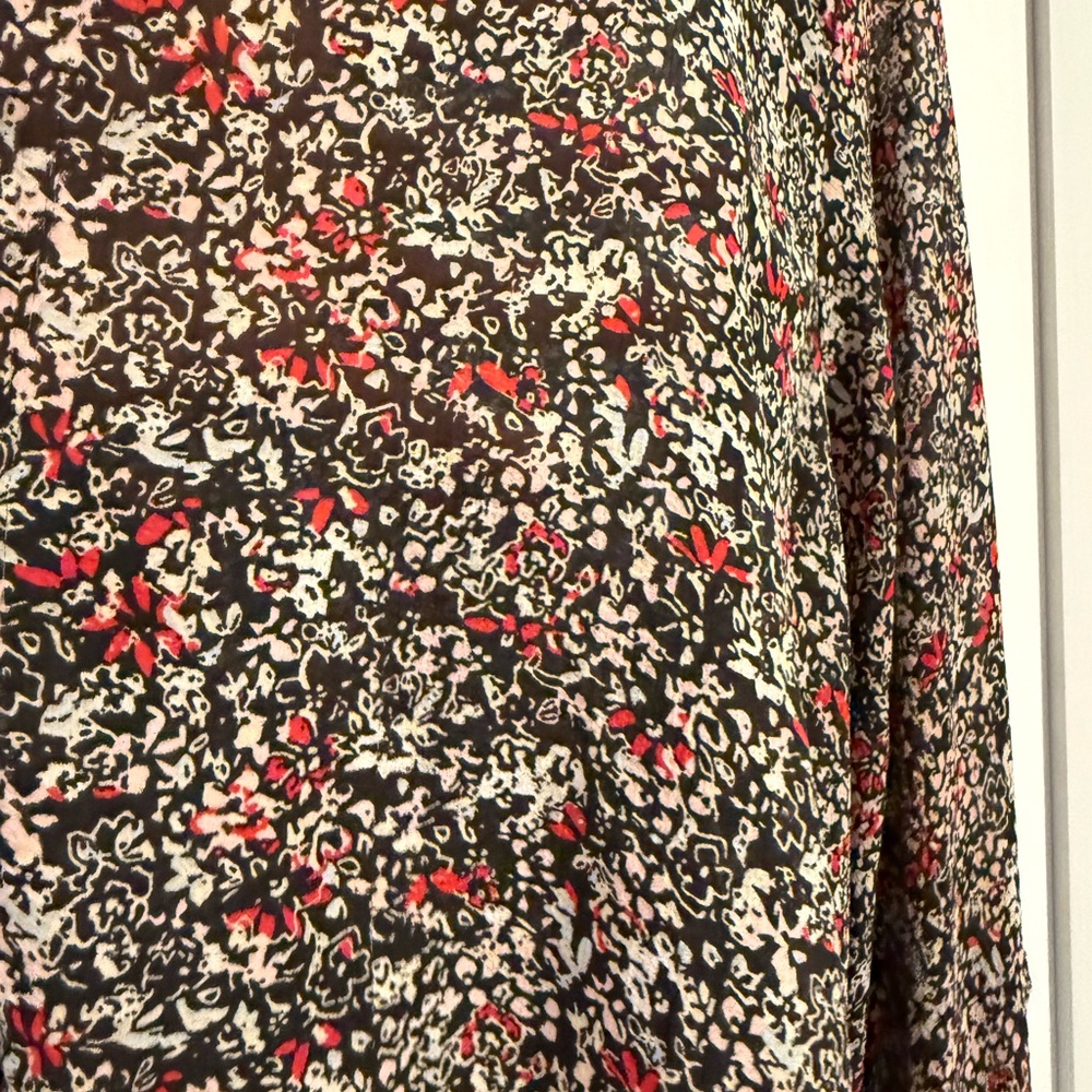 Free People Floral Tie-Front Sheer over Blouse - Black with Red & White Floral - Picture 2 of 5